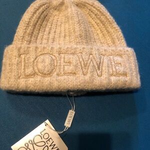 Loewe Cream Knit Beanie hat warm logo